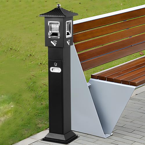 Image of AIWFL 47 inch Height Outdoor Trash Receptacle, Commercial Trash Can, Standing Garbage Can Large Waste Trash Container Bin for Cafeterias Office Patio Backyard Pub Club Garage (Black)