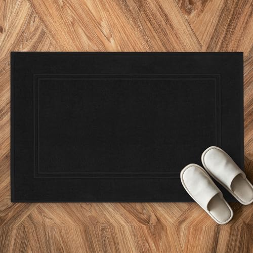 Tens Towels Pack of 2 Bath Mats 100% Cotton, 20 x 32 Inches, Super Absorbent, Hotel Quality Premium Floor Towels, Luxurious, Soft & Quick Dry, Not a Bathroom Rug, Black