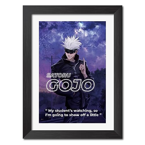 Image of TenorArts Satoru Gojo Poster Naruto Anime Quotes Laminated Photo Frame Painting with Matt Finish Black Textures (12 inches x 9inches)
