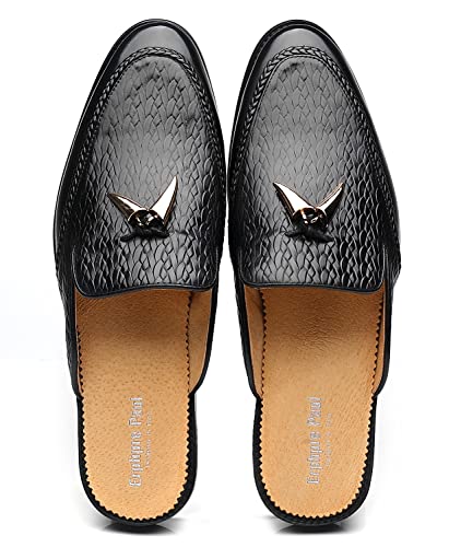 Image of Mens Black Backless Loafers Genuine Leather Mules Shoes