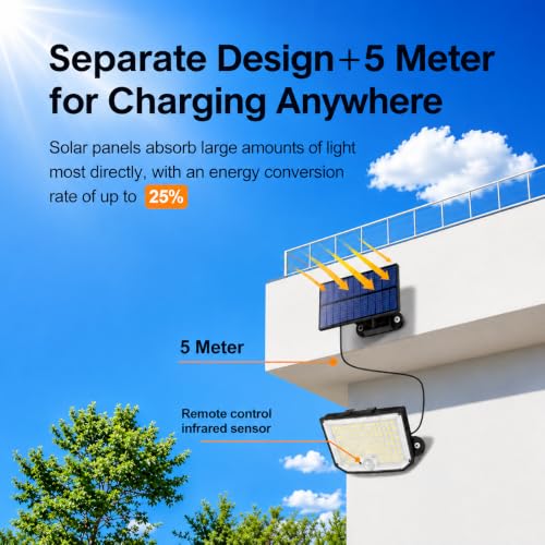 Image of XERGY Solar LED Flood Light - 310 LED Curved Wide-Angle Outdoor Security Wall Light with Motion Sensor & Remote Control | Waterproof | 5-Meter Attached Cable for Home, Garden, Parking, Gate & Yard
