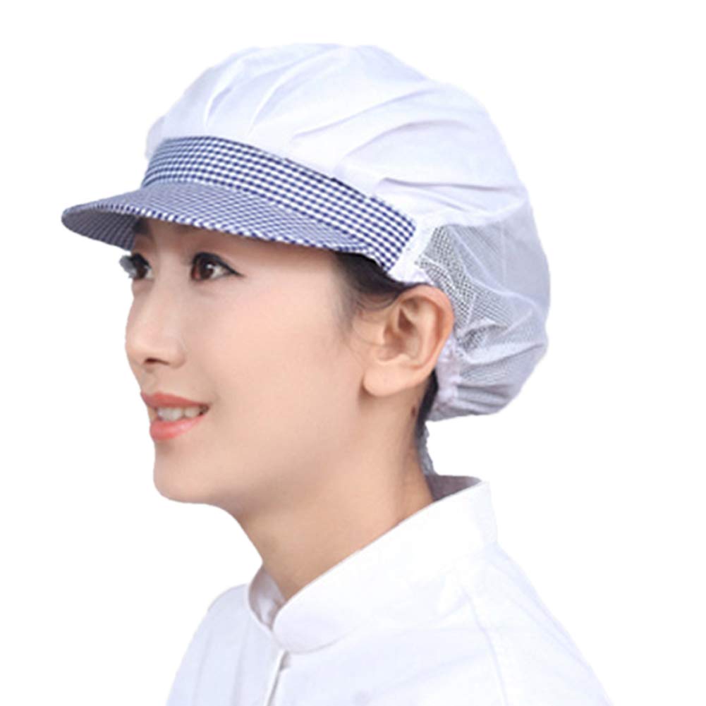 Byfri Dark Blue Waiter Mesh/Cotton Cap Restaurant Kitchen Workshop Hair Net Cooling Reusable Bouffant Adjustable Food Service Hair Protective Snoods