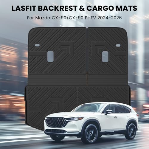 Image of LASFIT Cargo Mat for Mazda CX90 / CX90 PHEV 2024-2026 3rd Row 60 /40 | 100% TPE All Weather Custom Fit Trunk Liner Waterproof Cargo Tray Automotive Accessories