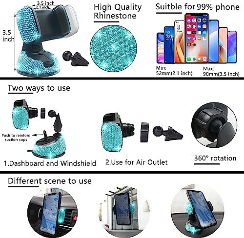Image of NBTEPEM 27 PCs Aquamrine Bling Car Accessories Set for Women, Steering Wheel Covers Universal Fit 15 Inch, Bling License Plate Frame, Bling Phone Holder, Bling Car Coasters (Aquamrine Diamond)