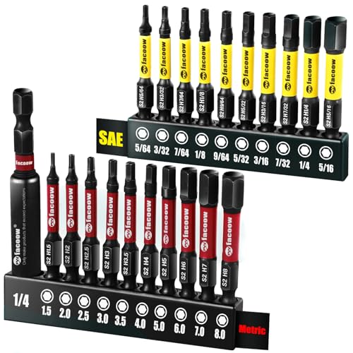 Hex Bit Set for Mechanics: S2 Alloy Steel Allen Wrench Drill Bits with Magnetic Tips