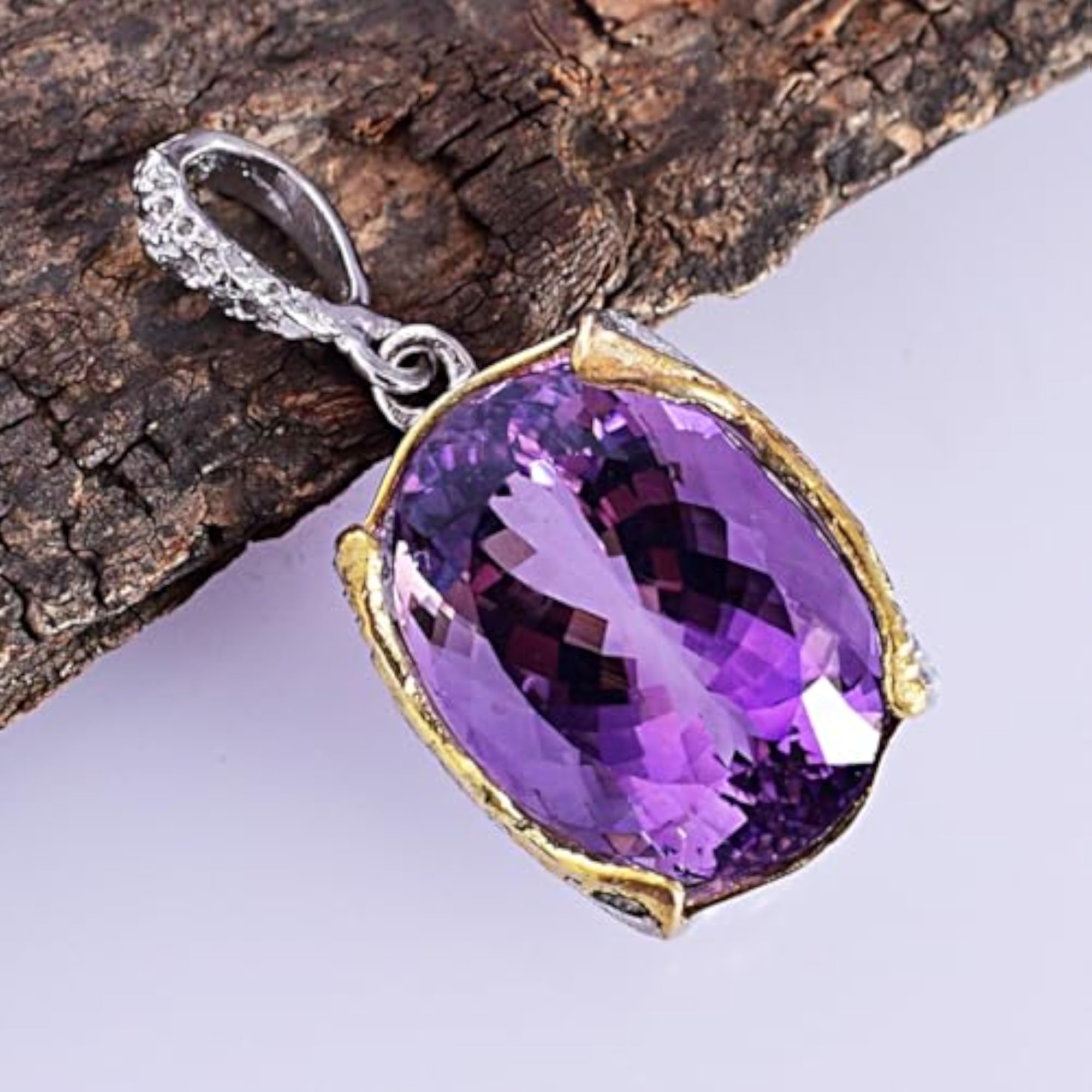 Women's Authentic Amethyst White Rhodium Gold Plated Necklace