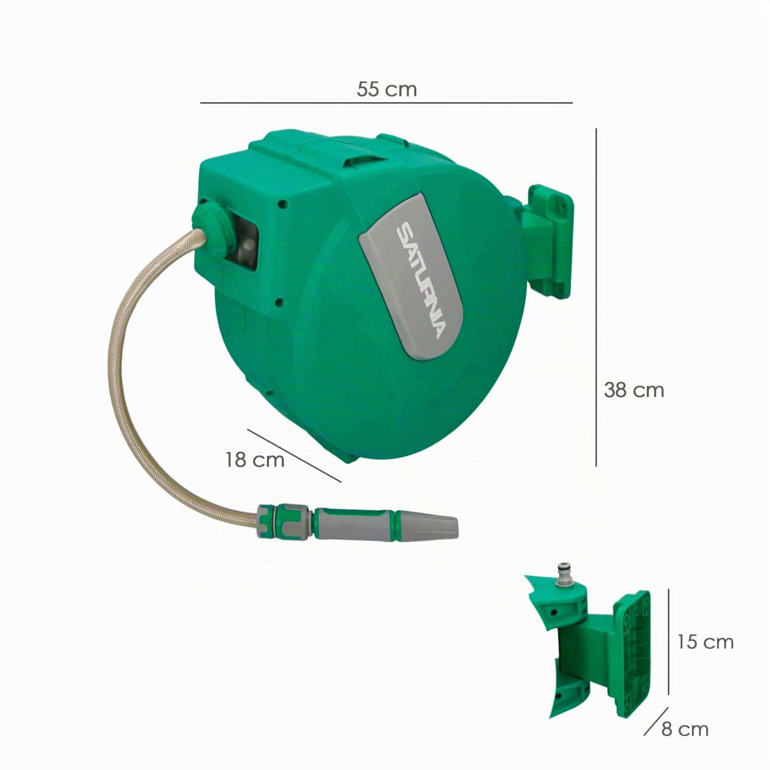 SATURNIA Enrollador Automatico Manguera Para Jardin. Recogedor Manguera Automatico, Porta Mangueras Jardin Manguera De 20 Metros