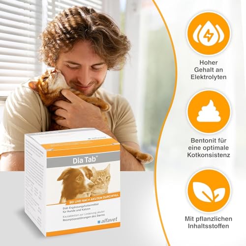 alfavet Dia Tab 20 x 5,5 g – Diät-Ergänzungsfuttermittel für Hunde & Katzen – Mit pflanzlichen Inhaltsstoffen zur Regulierung der Verdauung & Darmflora – Kautabletten mit Präbiotika