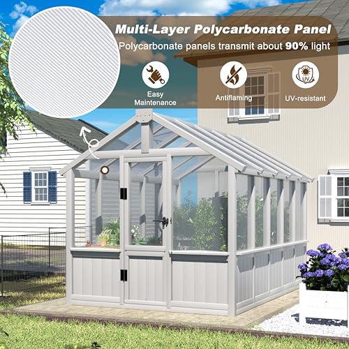 Image of MUPATER 6 x 10 FT Cedar Wood Greenhouse for Outdoors, Outdoor Greenhouse With Polycarbonate Panels, Adjustable Vent Windows and Lockable Door, Wooden Walk-In Green House Kit for Garden, Lawn, Backyard