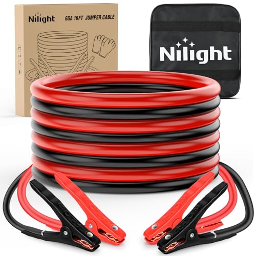 Nilight Jumper Cables for Car Battery 6 Gauge 16 FT Booster Cable Heavy Duty 450 A CCA with Carrying Bag Jump Start Emergency Kit Pickup Vans SUV Sedan Motorcycle