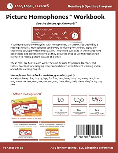 Picture Homophones(tm) Workbook 1 (I See, I Spell, I Learn(r) - Reading & Spelling Program): Fun exercises to practice Picture Homophones Set 1 / Book 1 (I ... Flashcards, Kindle with Audio & Workbooks) - Image 2