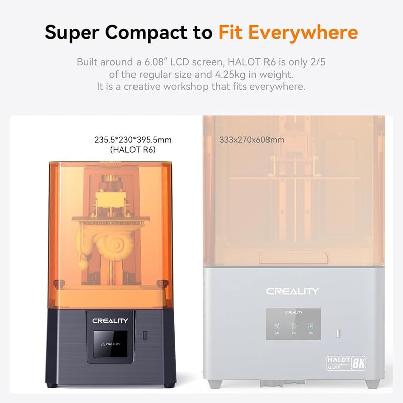 Image of 3IDEA CR Resin 3D Printer for Kids and Beginners, HALOT R6 Fully Assembled, Upgraded Light Source with High-Precision Printing, LCD Monochrome Screen Simple Workflow 3D Resin Printers