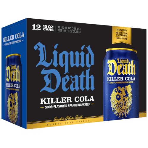 Image of Liquid Death Soda-Flavored Sparkling Water - Killer Cola, Less Sugar*, Huge Flavor, No Caffeine, No Artificial Sweeteners, 12 Fl Oz (Pack of 12)