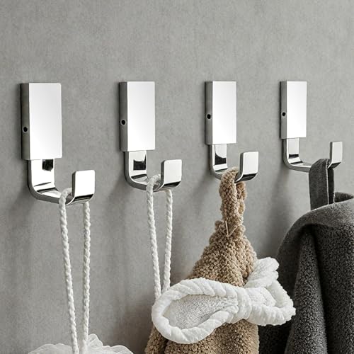 BESy Brass Clothes Hook Single Towel Hook for Bathroom Kitchen Garage Square Style Robe Hooks Coat and Hat Hook, Wall Mounted with Screws, Four Packs, Polished Chrome by BESy - Used condition - US$16.43