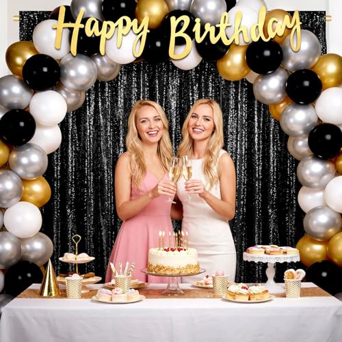 Image of Black Backdrop Curtains for Parties 2 Panels 2ftx8ft Sequin Birthday Backdrop Seamless Photography Background Halloween Decoration