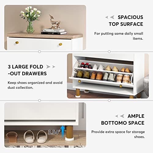 Tribesigns 3 Drawer Shoe Cabinet, Freestanding Shoe Rack Storage Organizer With Flip Door, Modern Tipping Bucket Shoe Cabinet For Entryway, Hallway, Bedroom, Small Spaces, White #TOP6