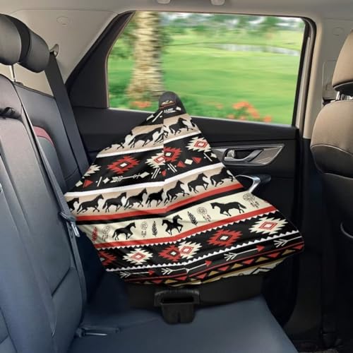 Image of Coldinair Tribal Horse Aztec Baby Car Seat Cover,Soft Breathable Nursing Cover,Multi-use Baby Stroller and Carseat Cover,Breastfeeding Covers