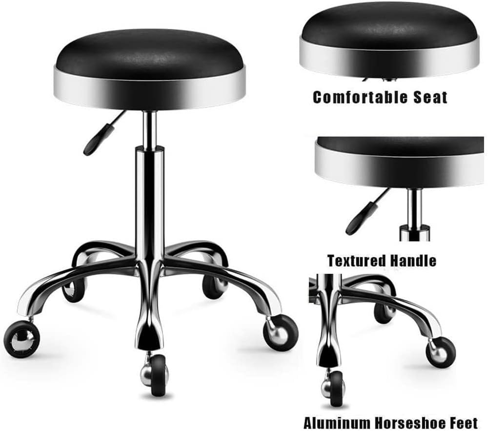 Swivel Rolling Beauty Stool with PU Seat, Adjustable Hydraulic Metal SGS Certified Rod, Comfortable Salon Spa Chair 360° Rotation for Massages & Styling