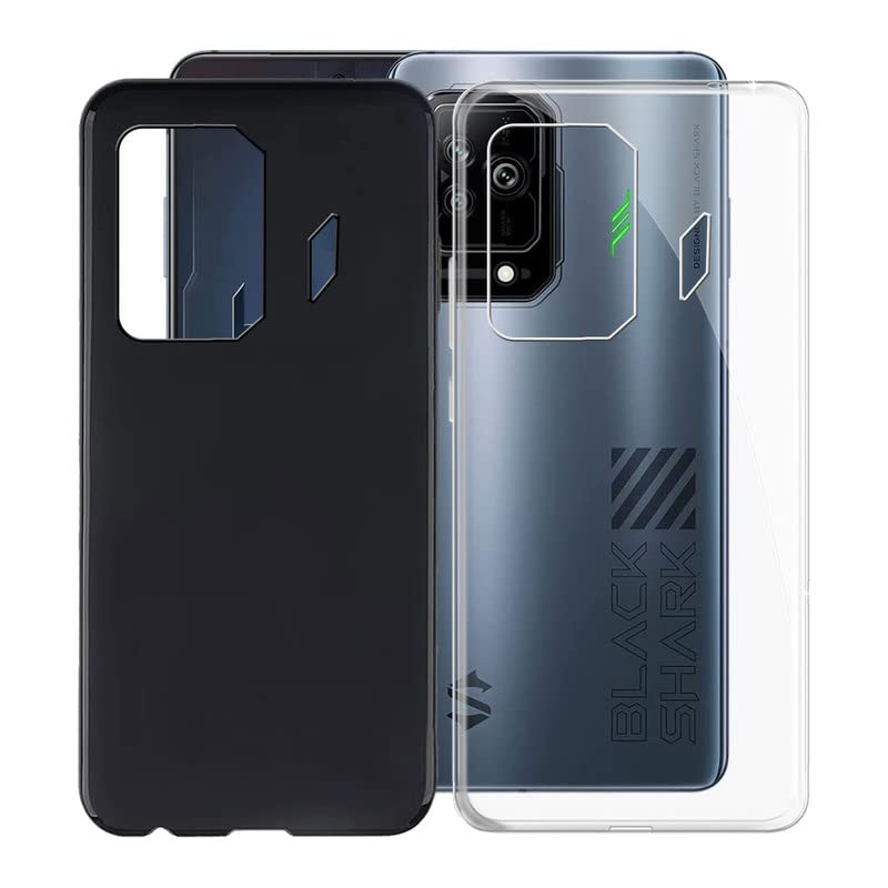 KJYF Funda para Black Shark 5 (6,67'), 2 Piezas Negro Premium Funda Anti Deslizamiento Cover Case Suave Silicona TPU Carcasa para Black Shark 5 - Negro & Transparente