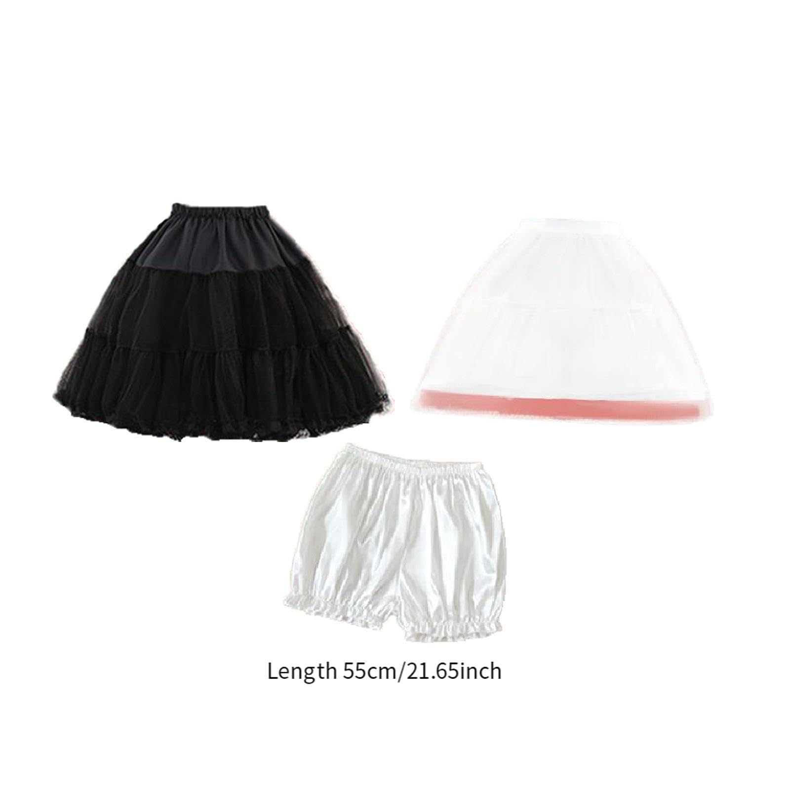 Damen Petticoat Rock Tüll Unterrock mit verstellbarem Hoop Rock und Shorts für Cosplay Prinzessin Kleid Lolita Party Schwarz Weiß, Mehrfarbig, Einheitsgröße