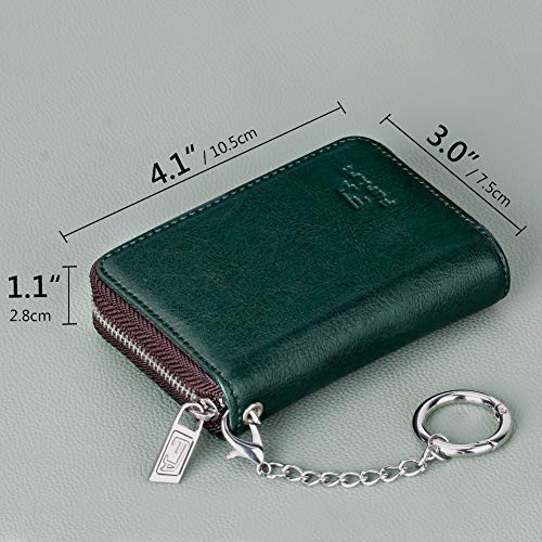 Image of FurArt Zipper Wallet Women, RFID Blocking Credit Card Wallet, Business Card Holder, Compact Size KeyChain Wallet, Dark Green, small, Classic
