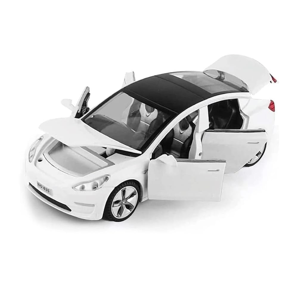 chengchuang 1:32 Scale Model 3 Car Toy Pull Back with Sound and Light, Alloy Diecast Mini Vehicles Toys for Kids Gift or Tesla Car Model Collection Enthusiasts Gift (If Hard to Choose,Buy White!)