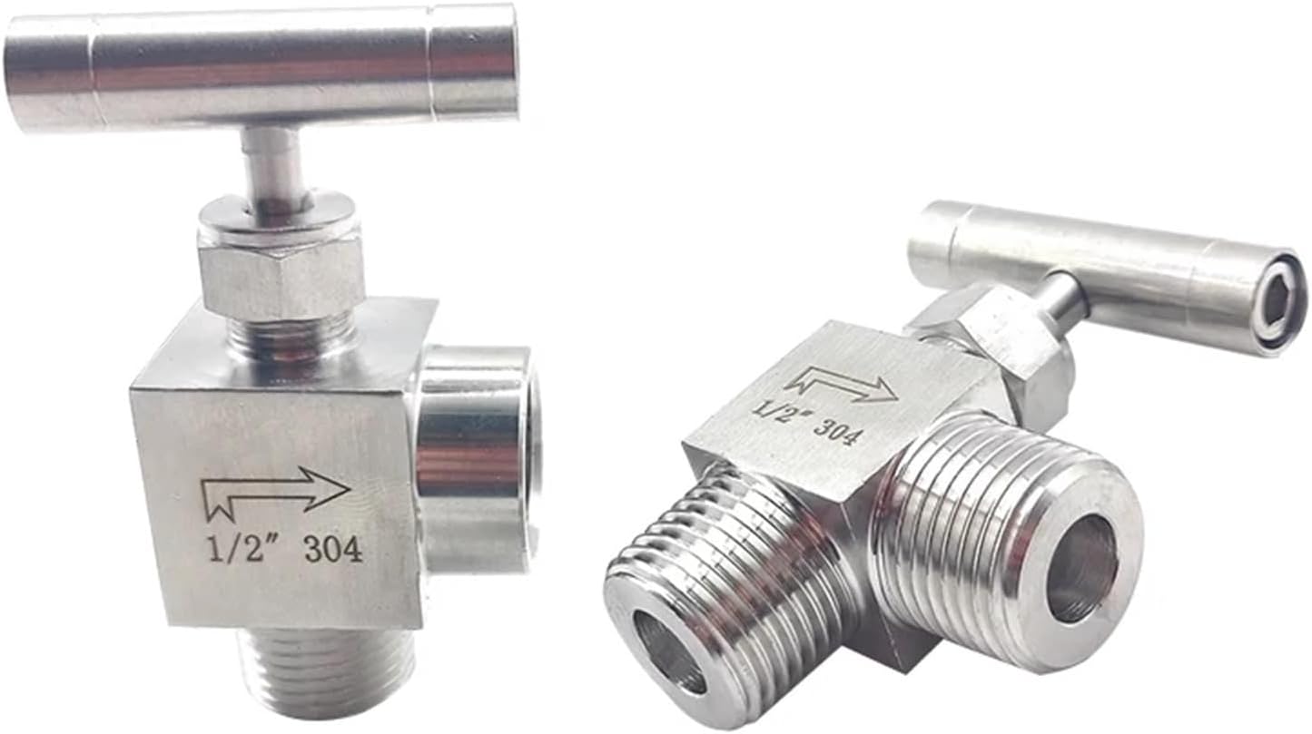 1pcs 1/8" 1/4" 3/8" 1/2" BSPT/NPT Female Male Elbow 90 Degree Needle Valve Crane Flow Control with One-Shape Handle(1/2",BSPT_Female to Female)