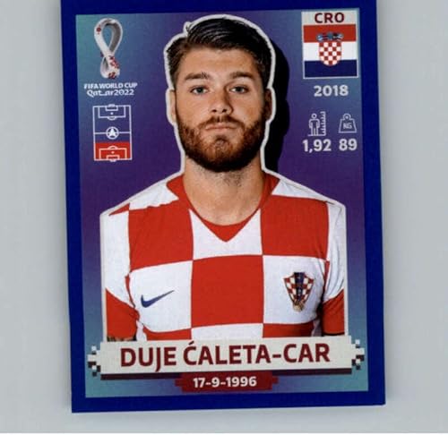 Calcomanías de Panini World Cup Qatar 2022, color azul, #CRO5 Duje Caleta-Car Croacia, Grupo F, calcomanía oficial del álbum (2 pulgadas x 2.5