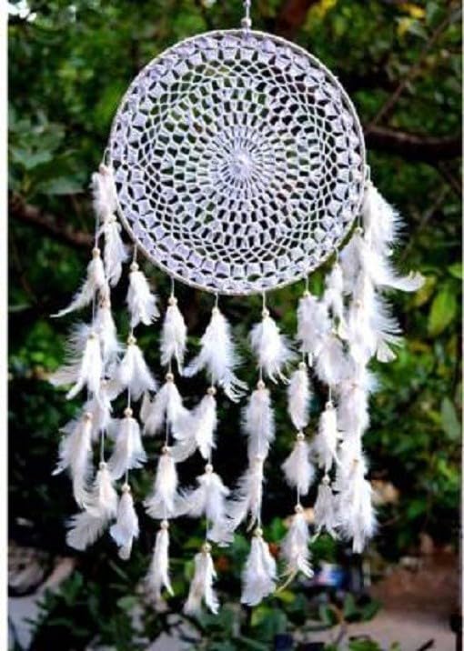 Lucky Dream Craft Fengshui Crochet Dreamcatcher Ring Size 10" inches White Feather, Steel, Wool Windchime (52 inch, White) BZ_Drvw8-image-43