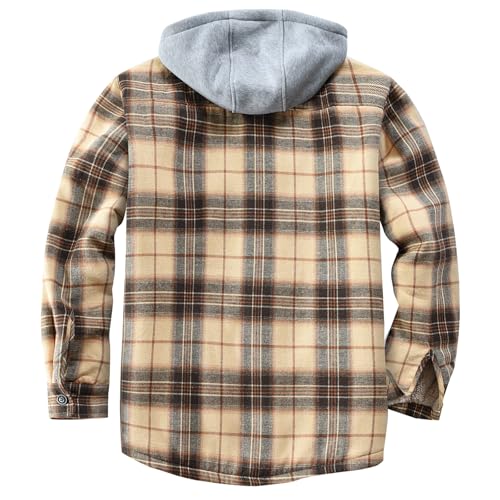 Image of Men's Cotton Plaid Shirt Jacket Fleece Flannel Sherpa Button Down