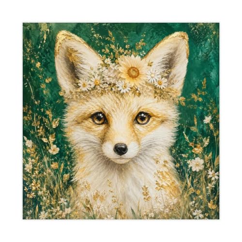 Peinture sur toile renard vert émeraude décoration murale chambre coucher salon moderne 71x71cm