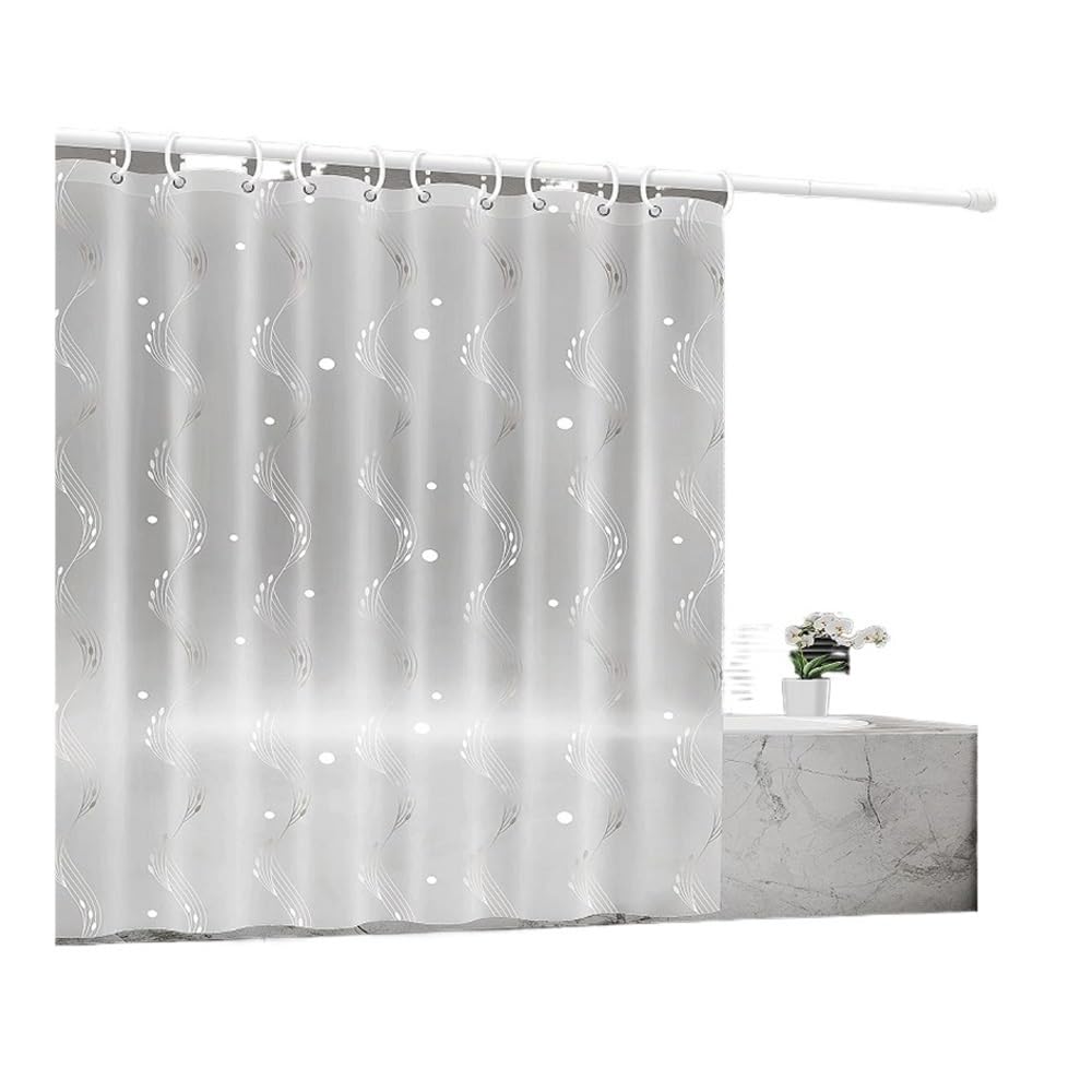AIMANQI Shower Curtain Liner Translucent Bathroom Bathtub Bath Curtains Bathing Cover Lining With Hooks(Romantic Curve,W180xH180cm)
