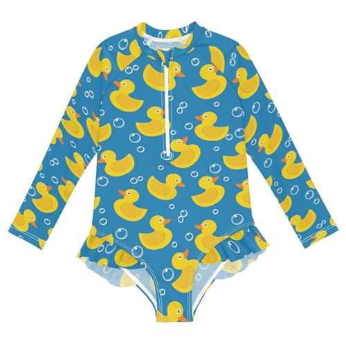 Girls Long Sleeve Ruffle Swimsuit One Piece Zipper Rash Guard Bathing Suit with UPF 50+ Sun Protection Swimwear