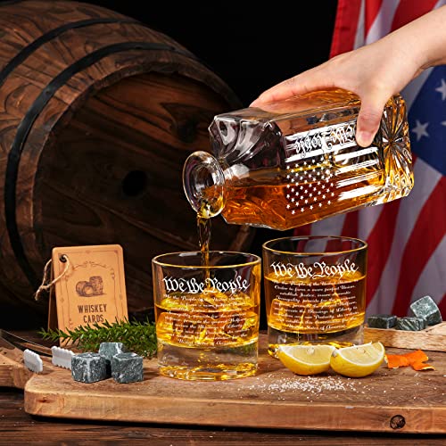 PONPUR Whiskey Decanter Engraved We The People American Flag, 750ml Whiskey Decanter Set with 2 Glasses, Fathers Day Patriotic Birthday Gifts For Men Dad, Liquor Scotch Bourbon Presents by PONPUR - Image 5