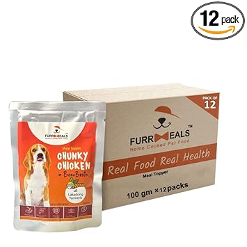 FurrMeals Meal Topper for Dogs | Chunky Chicken in Bone Broth with Lakadong Turmeric | Wet Dog Food - Pack of 12 x 100gm