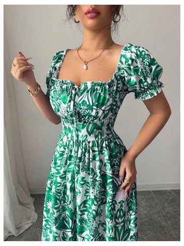 Image of Floerns Women's Floral Short Puff Sleeve Milkmaid Dress Boho A Line Long Dresses