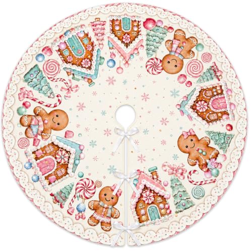 Image of Gingerbread Man Christmas Tree Skirt 90cm Large Candy Xmas Tree Skirt Decor