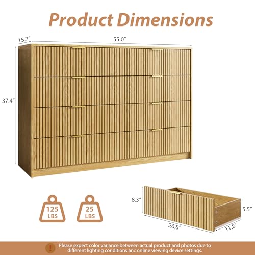Image of MAISONARIA Dresser for Bedroom, 8 Drawer Double Dresser, Modern Chest of Drawers for Bedroom, Living Room, Entryway and Closet, 15.7 inch D x 55 inch W x 37.4 inch H, Natural