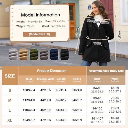 Vancavoo Winterjacke Damen Winter Warm Winterparka Gefüttert Mantel Parka Herbst Kapuzenmantel Frauen Wintermantel,Schwarz,L