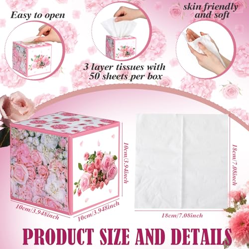 Image of Fourluoo 12 Pack Rose Rose Floral Tissues Cube Boxes, 600 Sheets 3 Ply