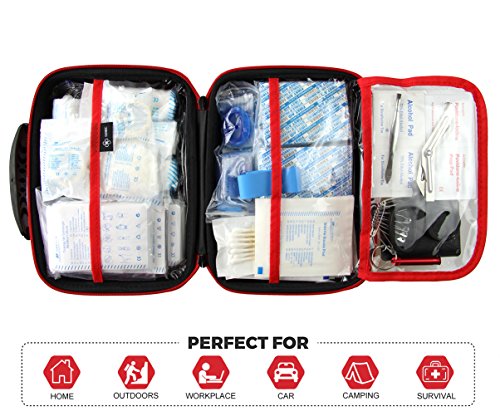 Compact First Aid Kit (228pcs) Designed for Family Emergency Care. Waterproof EVA Case and Bag is Ideal for The Car, Home, Boat, School, Camping, Hiking, Office, Sports. Protect Your Loved Ones. Red - Image 4