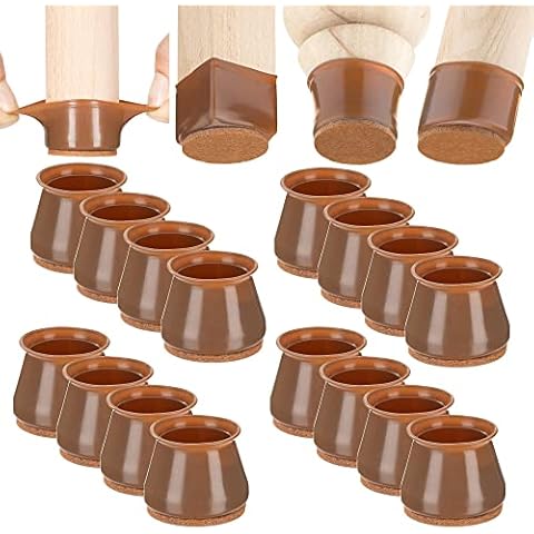 Aneaseit Chair Leg Floor Protectors - 1 1/2" x 16 pcs Brown - Felt Bottom Silicone Pads for Hardwood Floors & Furniture Feet - Rubber Caps for Chairs - Medium Cover