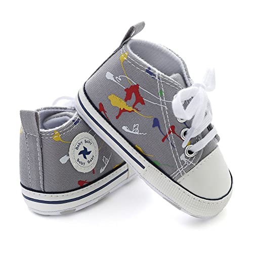 Newborn Baby Girls Boys Canvas Shoes Infant Soft Sole Slip On First Walkers Sneaker Toddler Flat Loafers High Top Crib Denim Unisex Moccasins Shoe (N/Grey, 6_Months) #TOP1