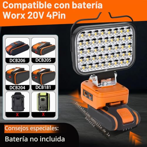 Foco LED para camping y pesca compatible con Worx V20 de 84W 2