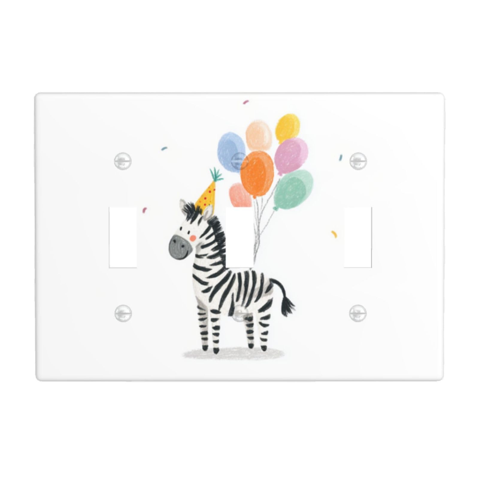 Woshuwo White Happy Smiling Zebra Light Switch Covers 3 Gang Triple Toggle Wall Plate Switchplate Electrical Faceplate For Bathroom Kitchen Bedroom Decor