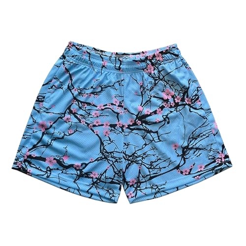 Floral Graphic Quick Dry Beach Shorts Summer Casual Lounge Bottoms Emo 2000s Y2k Grunge Mesh Shorts Men Women