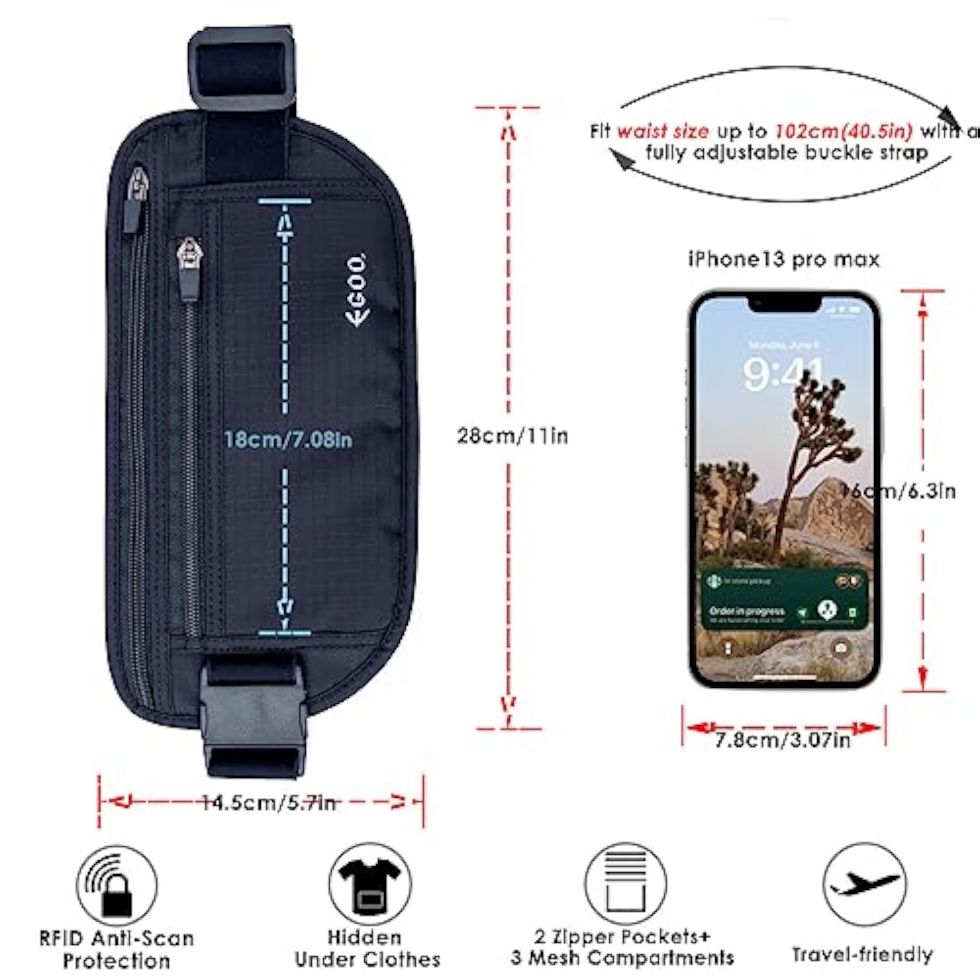 Ultralight RFID Money Belt for Travel Security
