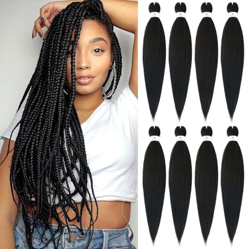 Pre-stretched Braids Hair 26 Inch 8 Packs 1B | Professional Itch Free Hot Water Setting Synthetic Fiber Ombre Yaki Texture Braid Hair Extensions