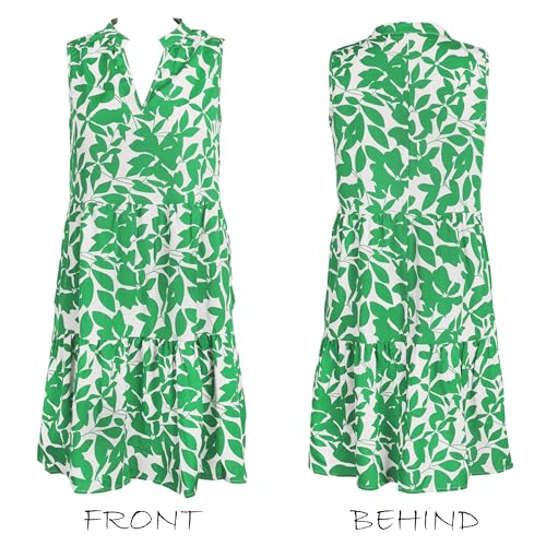 Image of CUPSHE Women's Ruffle Beach Mini Dress Split V Neck A Line Sleeveless Geometric Stripe Tropical Leaf Pattern Summer Dresses