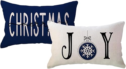 ULOVE LOVE YOURSELF Juego de 2 fundas de almohada de bola de alegría de Navidad, fundas de almohada lumbares de vacaciones de invierno, decoraciones